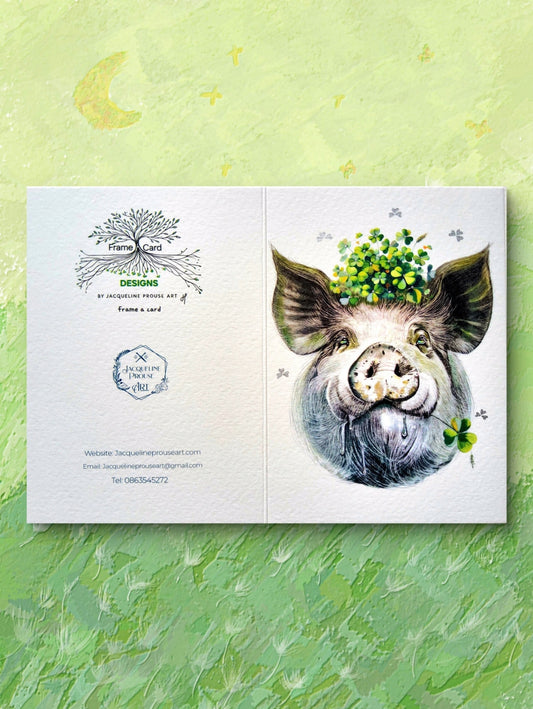 Greeting Frame A Card-Irish Shamrock Pig 🍀🐽🇮🇪